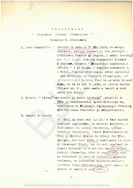 M-1281-1 - Chestionar Veronica F. Crăciunoiu